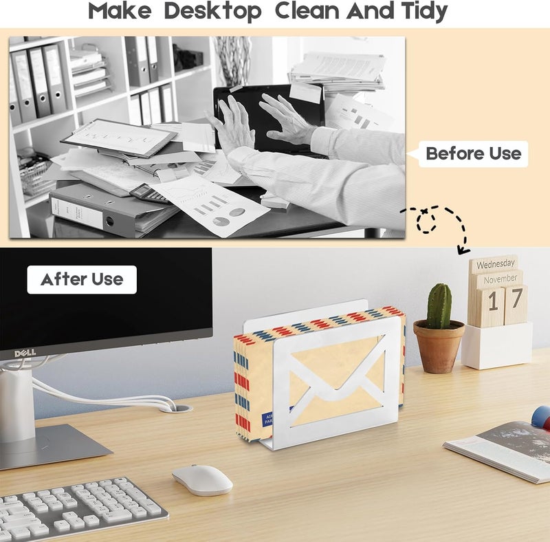 appacare Desktop Metal Mail Holder,Modern Black Letter Organizer for Desk with Cutout Envelope Design,Home and Office Envelope and Document Storage Rack (White) - Image 5